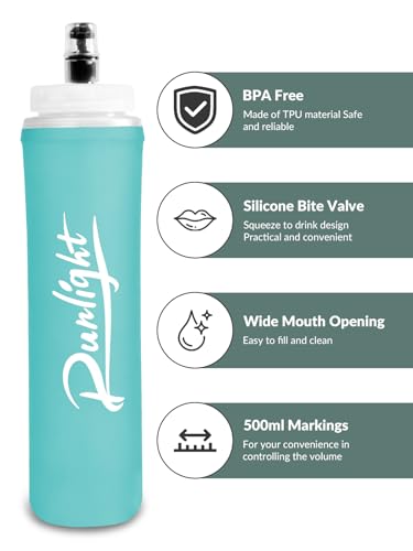 Runlight 500ml Soft Flask, 1 Pack TPU Easy Squeeze Sports Bottles,Running Vest, Leak Proof Folding Water Bottle for Hiking Cycling Climbing Jogging