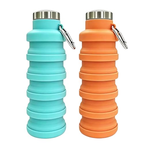 YCT Collapsible Water Bottle 17oz（500ml），Travel Portable Sport Water Bottle，Reusable Silicone Foldable Water Bottles for Gym Camping Hiking (Teal+Orange) - color: Teal+Orange