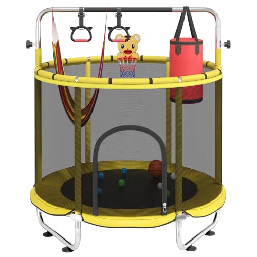 60" Trampoline for Kids with Enclosure Net, Toddler Trampolines Indoor - color: Yellow