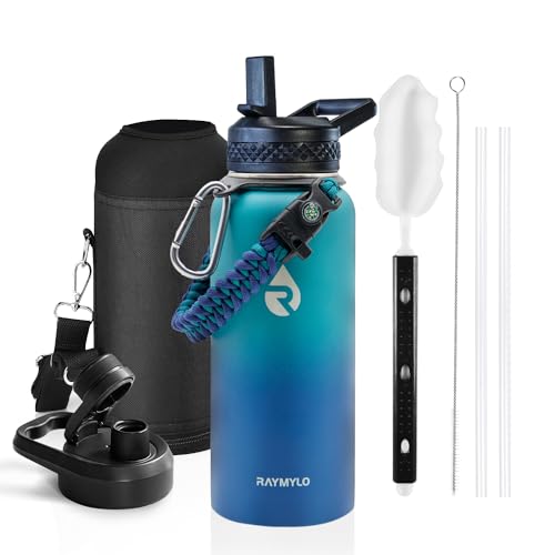 RAYMYLO Insulated Water Bottle 32 oz, Triple Wall Vacuum Stainless Steel - color: Cyan Blue, size: 32 Ounces