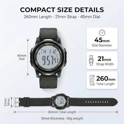 Men Digital Watch, Thin Running Sports Waterproof Outdoor LED Screen Large Face Black Wrist Watches with Back Light Alarm Date Stopwatch for Men Women Kids Boys