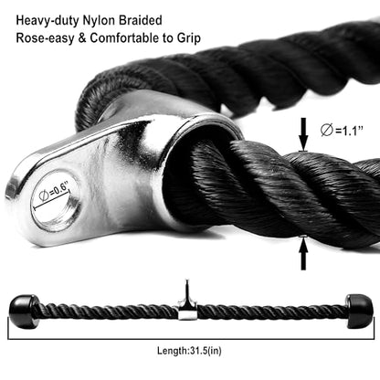 Tricep Rope Cable Attachment for Gym, 27 & 36 Inch, Non-Slip Grip - color: Black-31.5''