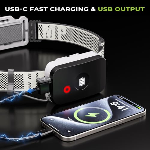 LED Headlamp Rechargeable, 2500 High Lumens Head Lamp with Red Light 8 Modes，Waterproof Lightweight Hardhat Head Flashlight for Camping Running Fishing Crafting Mechanic Work - size: 2 Pack
