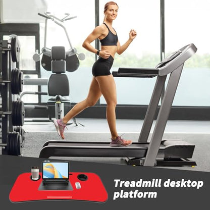 Treadmill Desk Attachment, 36 Inches Tread Tray Workstation Handlebars Platform with Laptop Holder, Cup Tablet Holder, Ergonomic Stand with Cooling Holes(Black) - color: Black