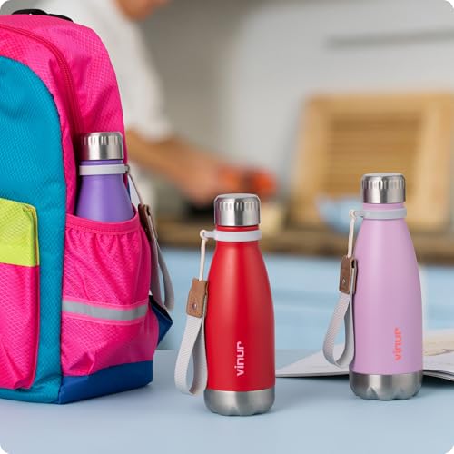 Small Water Bottle-12 oz Leak Proof Insulated Water Bottle with Carry Rope - color: Purple Pink, size: 12 Ounces