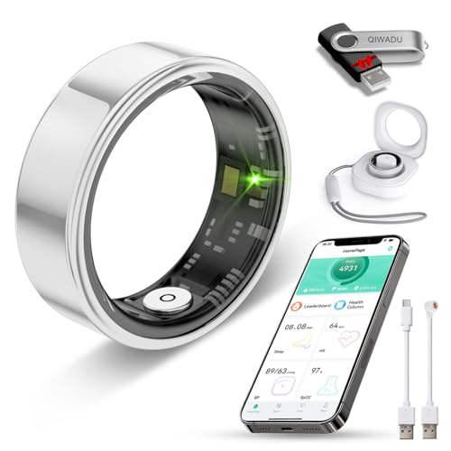 Smart Ring for Women Men Health Tracker - IP68 Waterproof Fitness Ring with Heart Rate/Blood Oxygen/Blood Pressure/Sleep Tracker/Step/Calories for iOS and Android,No Subscription Fee,Silver 8