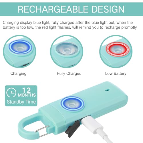 Tellegloww 6 Pcs 130 dB Personal Safety Alarm for Women, Personal Alarm Keychains Loud Siren with LED Strobe Light & Low Battery Notice Rechargeable Self Defense Keychain for Mom(Macarons,Snap) - color: White,Pink,Blue, style: Snap