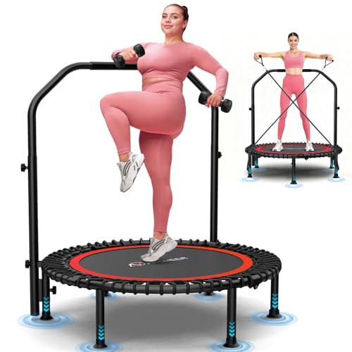 ANCHEER 40"/48" Foldable Mini Trampoline with Adjustable Handle for Adults - color: Deep Red, size: 40 inch