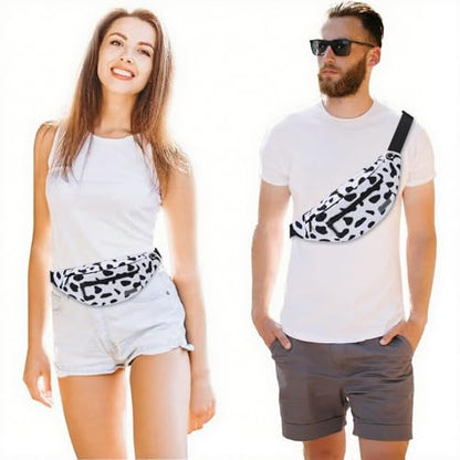 MAXTOP Large Cow Print Crossbody Bags for Women Cute Fanny Pack Belt Bag - color: Cow Print White