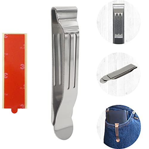 1 Pack Attachable Pocket Clip Replacement for Kinfe Smartphones GPS Walkie-Talkie Hip Clip Phone Clip for Belt Holster Stainless Steel Adhesive Accessories - color: Silver, size: 1 Pack (Regular Size)