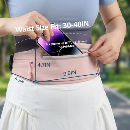 Running Belt for Women Men, Slim No-Bounce Waist Pack, Water Resistant Reflective Phone Holder Fits Phones up to 7.5 inch, Adjustable Fanny Pack for Running Jogging Hiking (Pink) - color: Pink