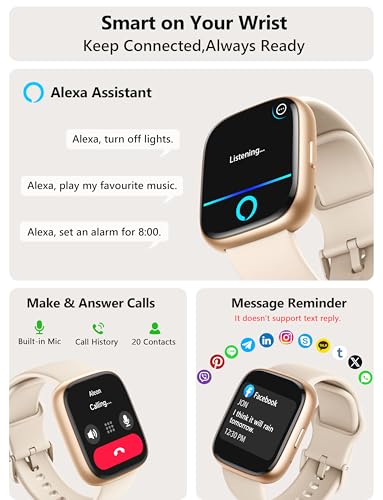 Smart Watch 2026 Upgrade for Women Men Android & iPhone [2 Bands, 44mm case, 1.83''], Alexa Built-in, Make/Answer Call, HR SpO2 Sleep Stress Monitor Fitness Tracker, IP68 Waterproof Step Counter Watch - color: Beige