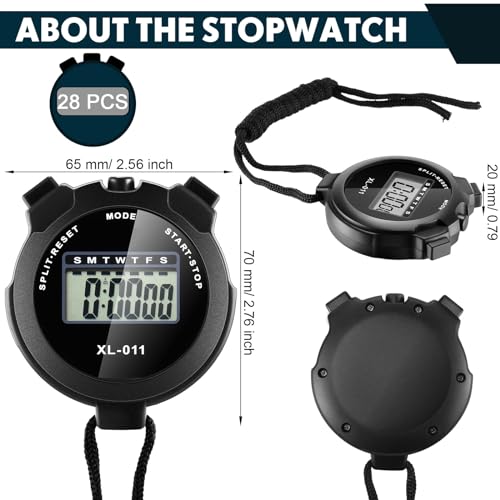 Kanayu 56 Pcs Digital Stopwatch Timer Sports Digital Stopwatch Shockproof Large Screen Handheld Stop Watch with Lanyard Date Time Alarm Function for Coach Swimming Running Sports Train (Bright Color)
