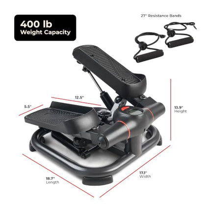 Sunny Health & Fitness Smart Power Stepper with Resistance Bands for Cardio - color: 1. Black