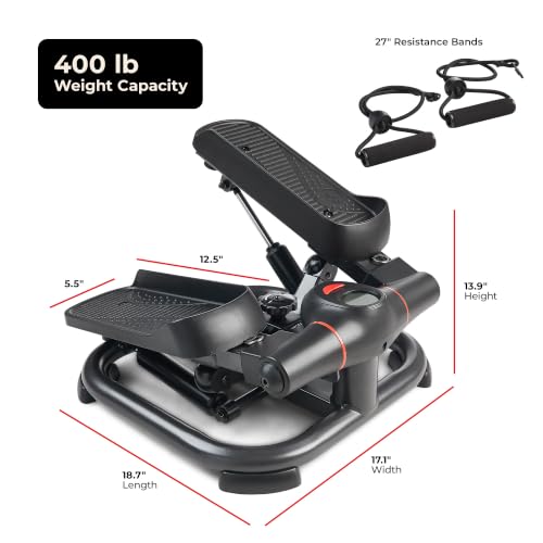 Sunny Health & Fitness Smart Power Stepper with Resistance Bands for Cardio - color: 1. Black