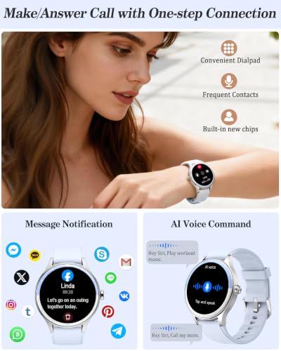 Smart Watch for Women, Ladies & Men, 1.27'' Fitness Watch [41mm case] with Call Receive/Dial, Heart Rate/Stress/Sleep Monitor, AI Voice, IP68 Waterproof Smartwatch with Calendar, Calculator, Games - color: Moonlight Blue