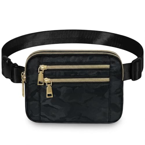 Fanny Packs for Women Crossbody Belt Bags, Waist Pack with Adjustable Strap - color: B-Black Camo, size: Double Layer