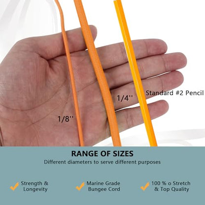 1/4 in x 50 ft Elastic Bungee Shock Cord,Neon Orange Nylon Elastic Rope,Bungee Rope for Camping, Kayak,Decks for Repairing Tent Poles, DIY, Tie Downs - style: 1/4inx50ft Neon Orange