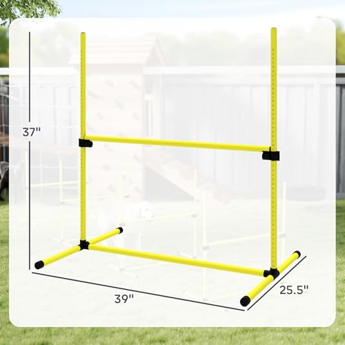 PawHut 4 Piece Dog Agility Training Equipment for Dog Agility Course with Adjustable Height Jump Bars, Included Carry Bag, & Displacing Top Bar, Yellow - color: Yellow, size: 4 Piece