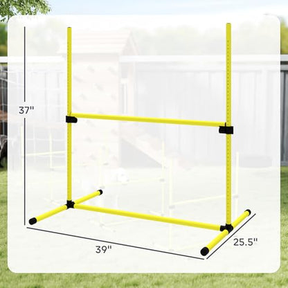 PawHut 4 Piece Dog Agility Training Equipment for Dog Agility Course with Adjustable Height Jump Bars, Included Carry Bag, & Displacing Top Bar, Yellow - color: Yellow, size: 4 Piece