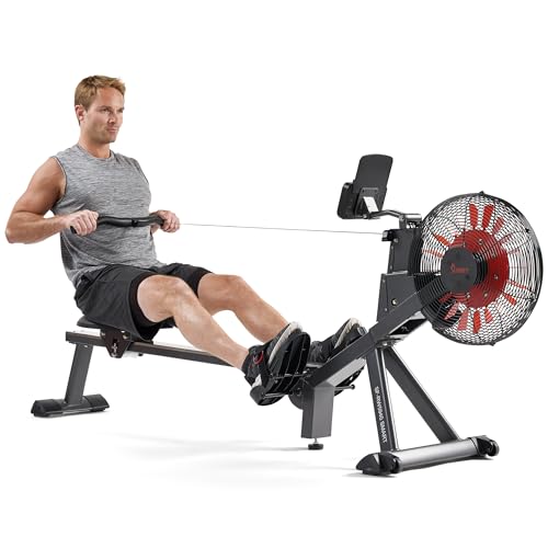 Sunny Health & Fitness Air Rowing Machine, Space-Saving Rower with Long Rail and Upright Storage for Home Gym, Full-Body Cardio Workout, Free SunnyFit Training App - color: Black