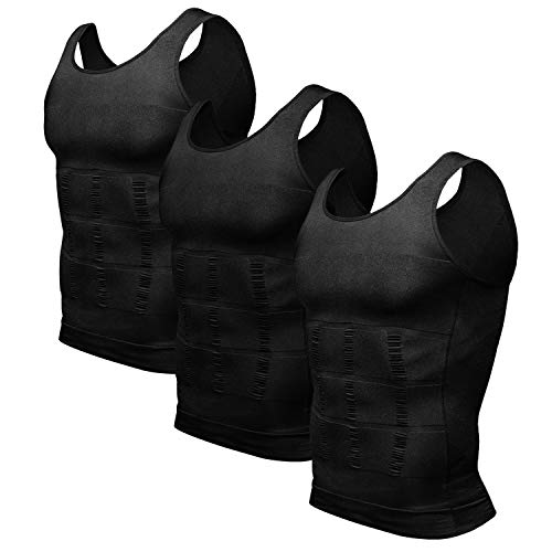 Odoland Men Compression Shirt 3 Pack Body Shaper Vest Tank Top - color: Black/Black/Black, size: X-Large