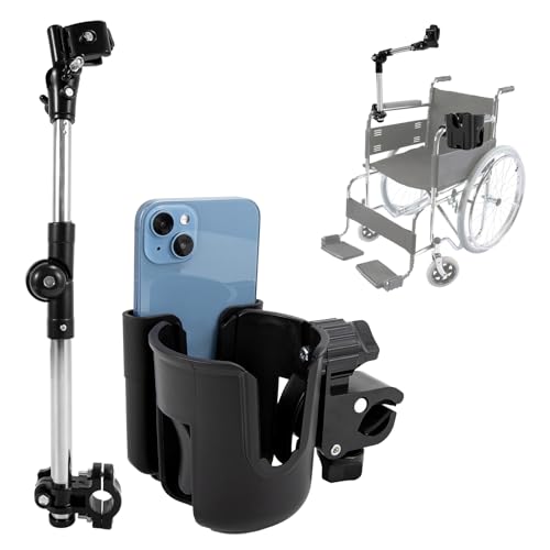Wheelchair Cup Holder & Umbrella Holder Set with Phone Mount, 360° Adjustable Drink Holder Umbrella Mount Stand, Mobility Accessories for Wheelchair, Walker, Bike, Rollator and Scooter
