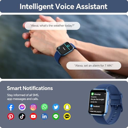 Smart Watch for Men, 1.85" HD Smart Watches Compatible iPhone/Samsung/Android (Answer/Make), Fitness Tracker Watch with Heart Rate/Sleep/SpO2 Monitor, Smartwatch 3ATM Waterproof 120+ Sport Modes Alexa - color: Blue