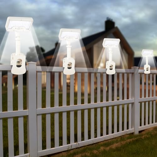 Clip On Solar Motion Lights Outdoor,360°Rotatable Fence Lights(4Pack,6000K) - color: White, size: 4 Pack