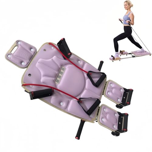 Pilates Board for Home, Portable Pilates Reformer Machine with Wood Deck, 440lb Capacity, Quick Assembly, Space-Saving, Pilates Ski Machine for Home Workout - color: Pink