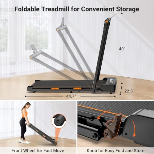 THERUN Walking Pad with Handle Bar, Compact Under Desk Portable Treadmill