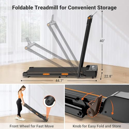 THERUN Walking Pad with Handle Bar, Compact Under Desk Portable Treadmill