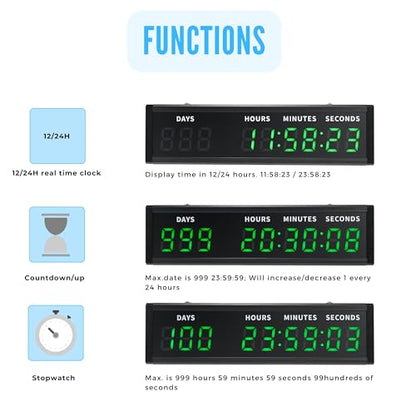 Large Display Digital Countdown Clock, LED Large Display Count Up/Count Down Timer, 999 Days Countdown Calendar for Christmas Retirement Birthday Event Timer with Remote Control (Green)