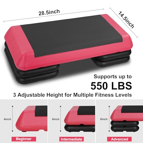 Exercise Workout Aerobic Step Platform Trainer, 28.5" Aerobic Stepper with 4"-6"-8" Adjustable Height Risers