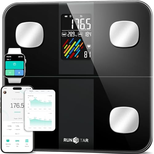 RunStar Smart Scale for Body Weight, High Accuracy Digital Bathroom Scale with Large Display for BMI Muscle Mass Heart Rate, 22 Body Composition Analyzer Sync with Fitness App, 400lb