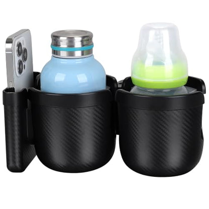 Accmor Stroller Cup Holder with Phone Holder, Bike Cup Holder, Universal Cup Holder for Uppababy Nuna Strollers, 2-in-1 Drinks Holder for Walker, Wheelchair, Scooter - color: Double Holder-All Black Texture