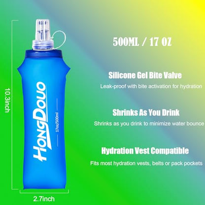 2PCS Running Vest Soft Flask, BPA-Free Soft Flasks 17oz/500ml TPU Collapsible Water Bottle for Hydration Backpack, Folding Running Water Bottles for Marathon Hiking Cycling Climbing - color: Sky blue