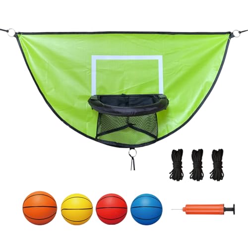 Trampoline Basketball Hoop, with Pump and 4 Mini Balls, Easy to Install, Universal Trampoline Accessories, Trampolines Basketball for Dunking - color: Green