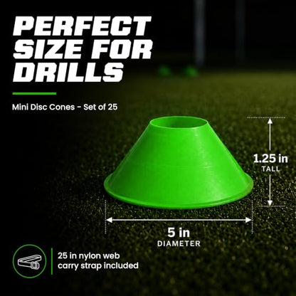 American Challenge Mini Disc Cones, Soccer Cones for Sports, Set of 25 - color: Neon Green (25 mini cones)