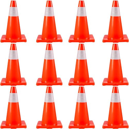 VEVOR 12Pack 18" Traffic Cones, Safety Road Parking Cones PVC Base, Orange Traffic Cone with Reflective Collars, Hazard Construction Cones for Home Traffic Parking - size: 18"(12Cones)