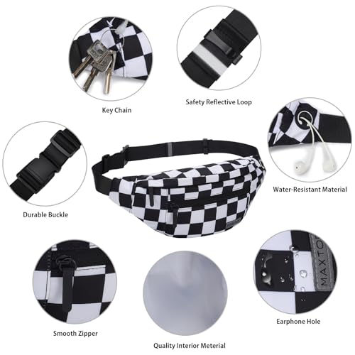 MAXTOP Large Checkered Fanny Pack Crossbody Belt Bag for Shopping Traveling - color: Checkered-Black