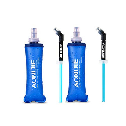 AONIJIE TPU Soft Folding Water Bottles Collapsible Flask for Hydration Pack for Running Hiking Cycling Climbing Pack of 2 (250ml with Straw -Pack of 2) - color: 250ml with Straw -Pack of 2