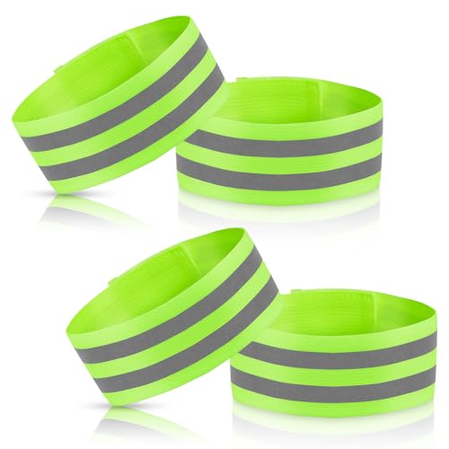 4 Pack High Visibility Reflective Bands for Arm, Wrist, Ankle & Leg – Adjustable Elastic Safety Straps for Night Running, Walking, Cycling – Reflective Gear for Men & Women