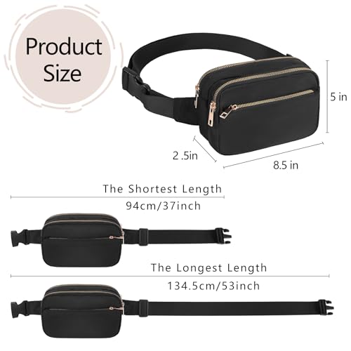 Fashion Fanny Bag-Waist Pack With Adjustable Belt Bag-Unisex Crossbody Pack For Travel Running Hiking-Black - color: 3-Zipper Black
