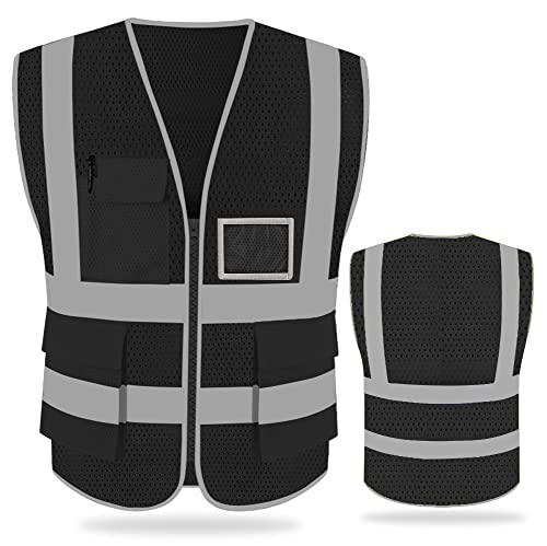 FEimaX High Visibility Safety Vest Mesh Work Vests with Reflective Strips - color: Black, size: Small