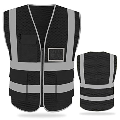 FEimaX High Visibility Safety Vest Mesh Work Vests with Reflective Strips - color: Black, size: Small