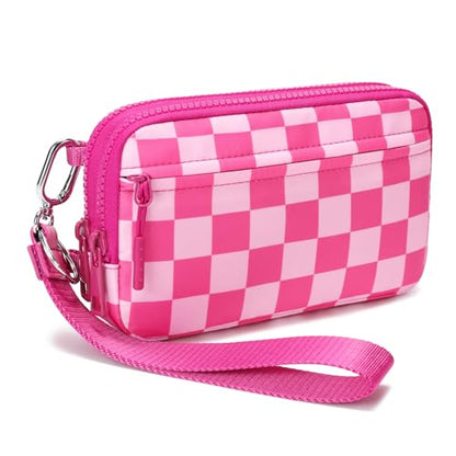 FODOKO Wristlet wallets for Women RFID crossbody bags with 4 Zippers - color: Rose Red