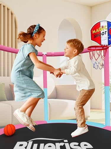 BLUERISE 60" Indoor&Outdoor with Enclosure 5FT Trampoline for Kids Gifts - color: Pink / Blue -2- 6-in-1