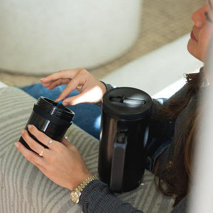 23oz Insulated Tumbler with Foldable Handle & 10oz Snack/Pill Container - color: black