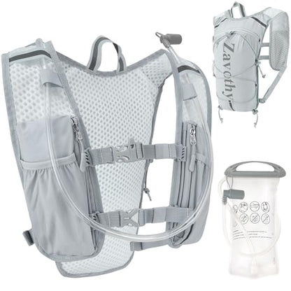 Zavothy Hydration Vest Pack with 1.5L Water Bladder, Lightweight 6L Hydration Backpack for Running, Hiking & Cycling, Breathable Reflective Hydration Vest for Men & Women - color: Grey